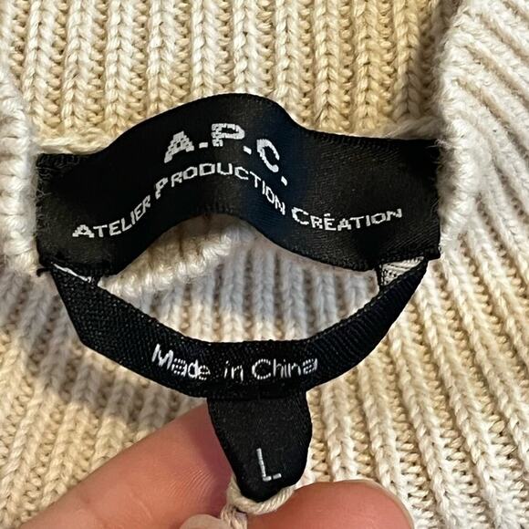 A.P.C. NWT Ribbed Cotton Linen Sweater Tee Knit Short Sleeve Top Cream Large - Picture 4 of 9